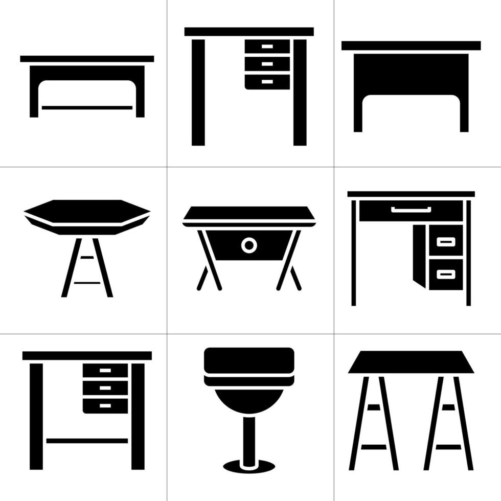 round table and office desk icons vector