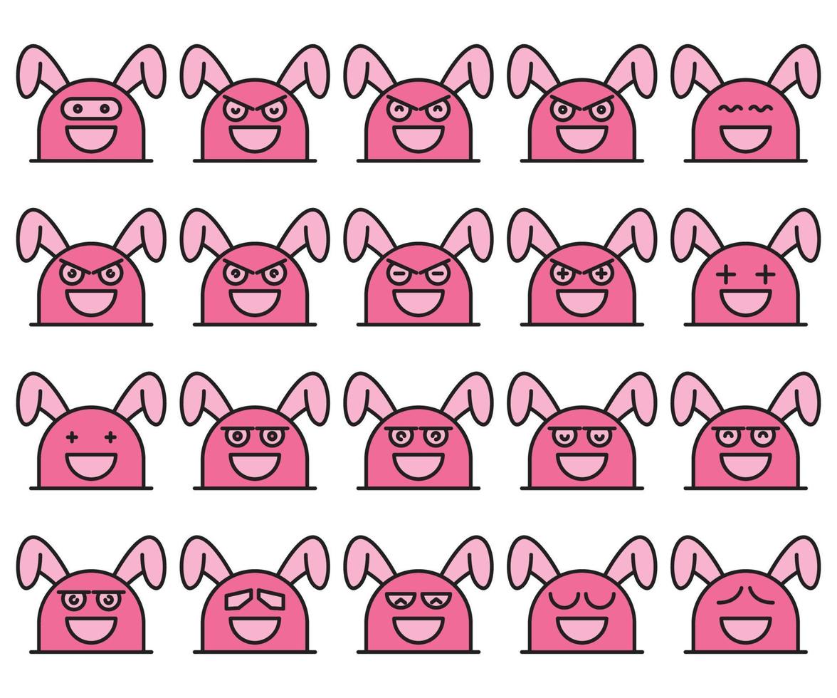 pink rabbit emoticons set vector