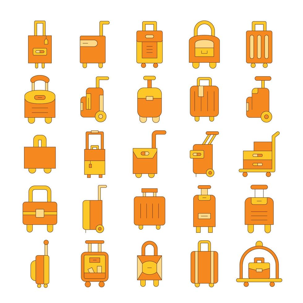 orange luggage and travel bag icons set vector