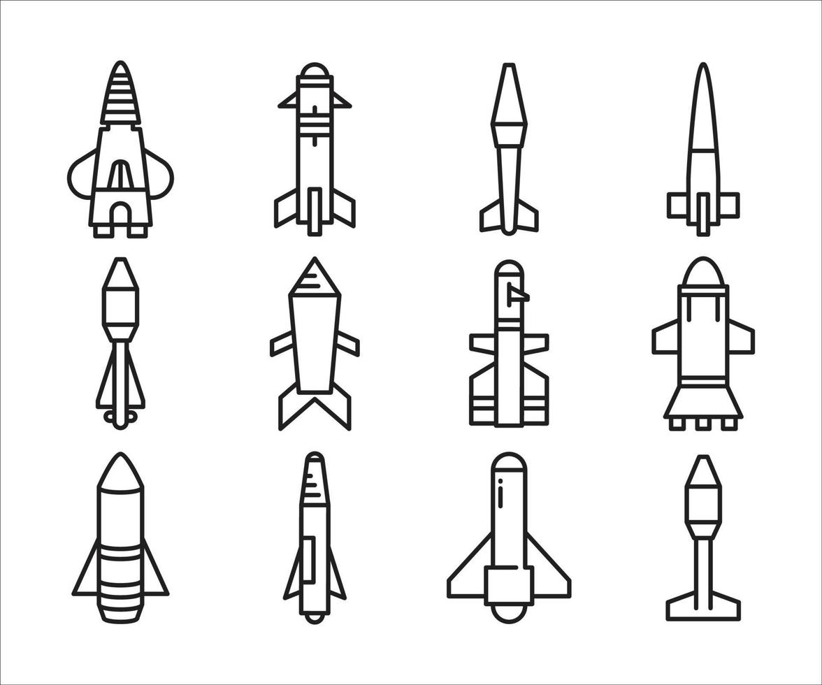 iconos de línea de misiles y cohetes vector