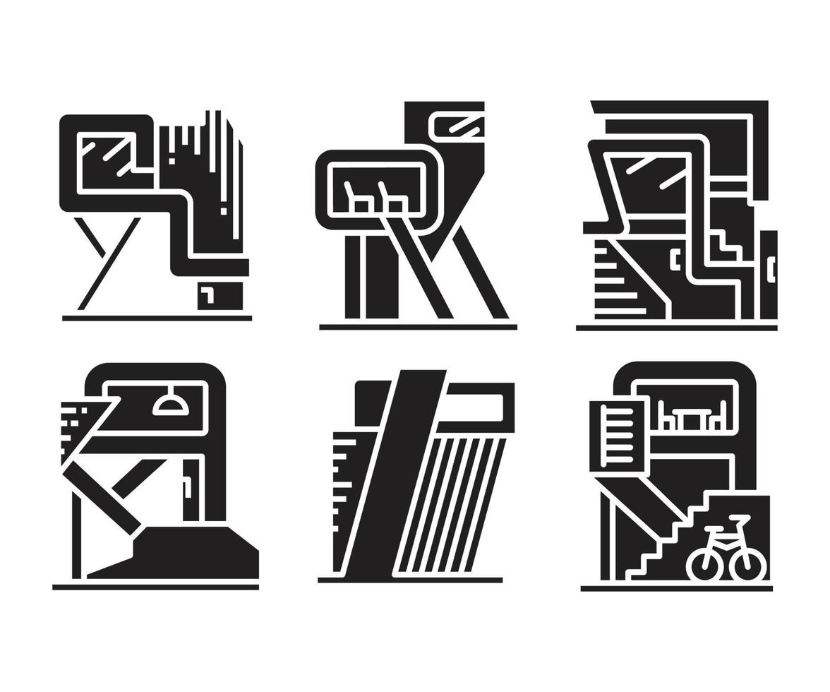 modern architecture building icons set vector