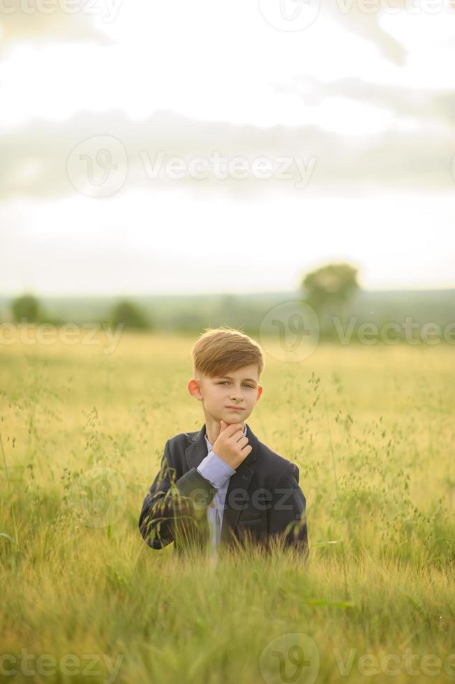 Happy family in the field photo