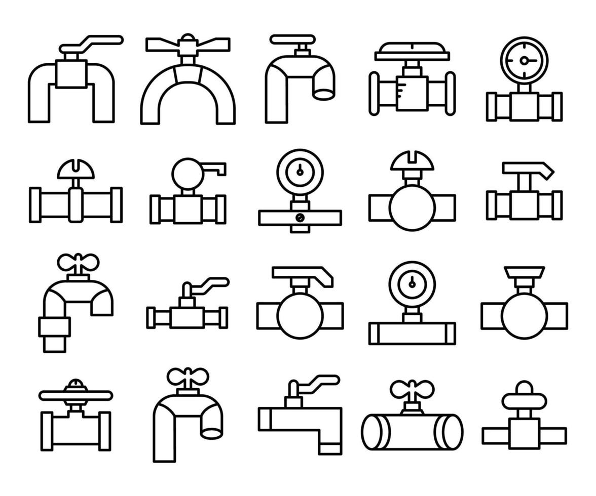 iconos de línea de válvulas y grifos vector