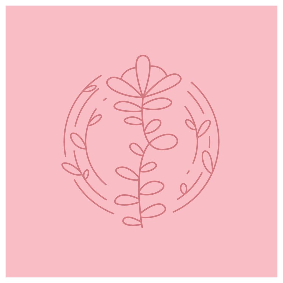 floral wreath line art on pink background vector