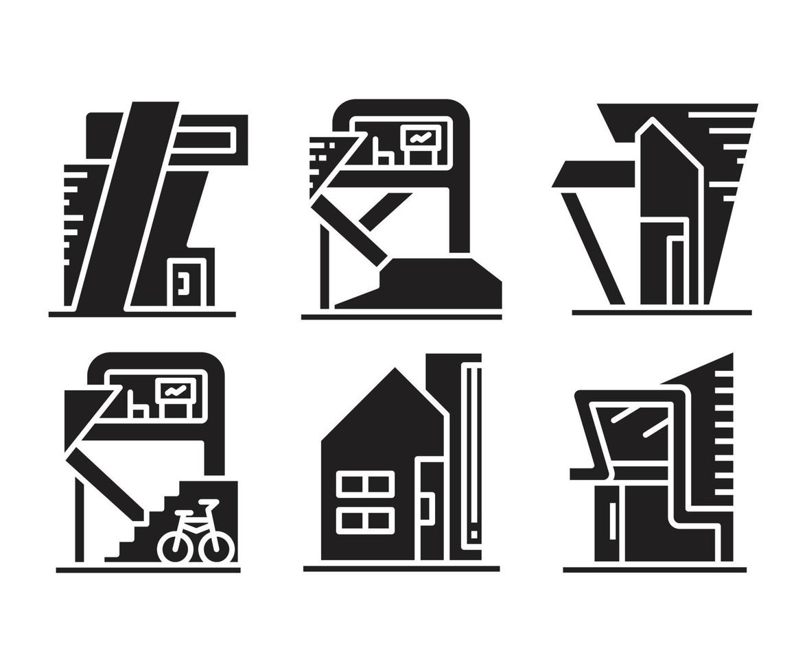 modern office building and house icons vector