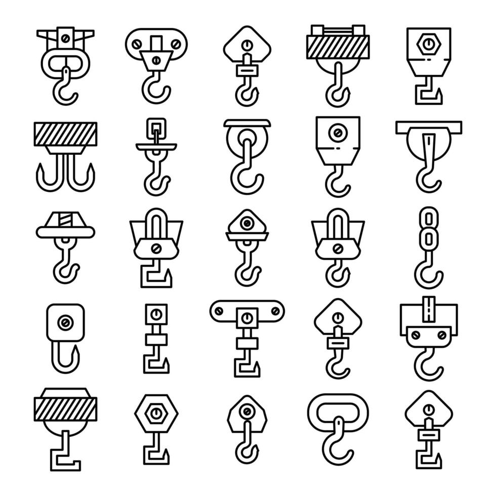 winch and crane hook icons set vector