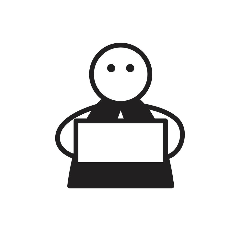 businessman stick figure working on laptop illustration vector