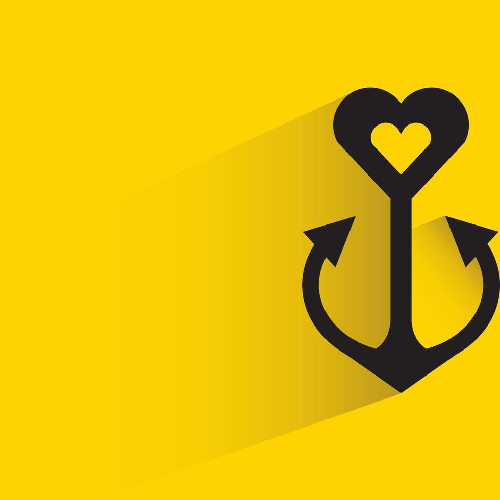 anchor and heart shape on yellow background vector