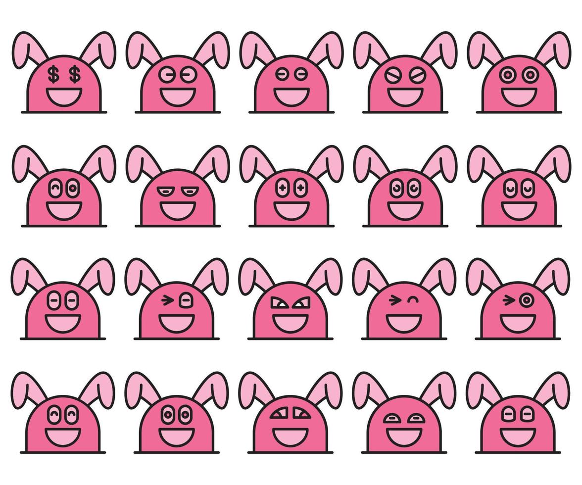 smile rabbit emoji set vector