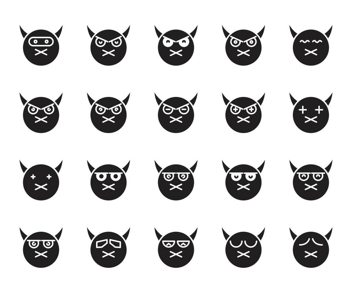 mute devil and demon emoticons set vector