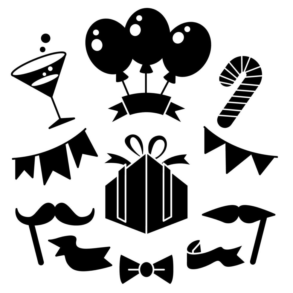 gift box, ribbon badge and party banner elements illustration vector