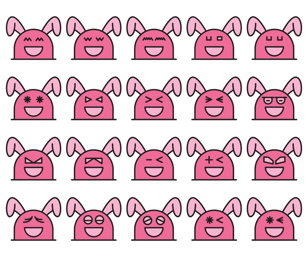happy rabbit emoticons set vector