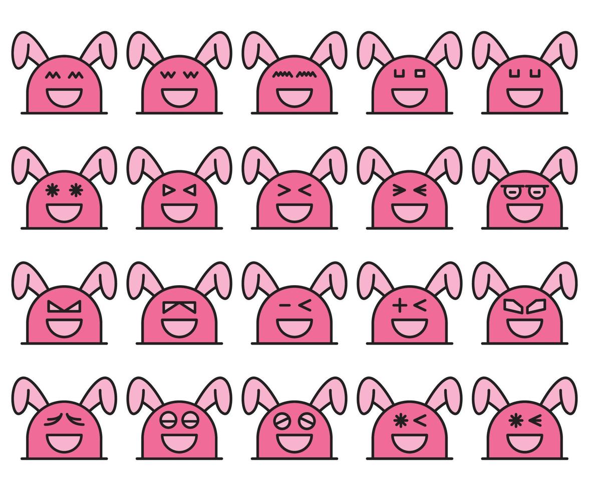 happy rabbit emoticons set vector