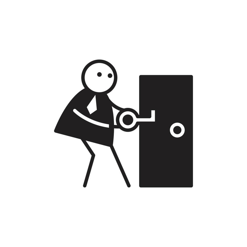 hombre de negocios figura de palo desbloqueando puerta ilustración vector