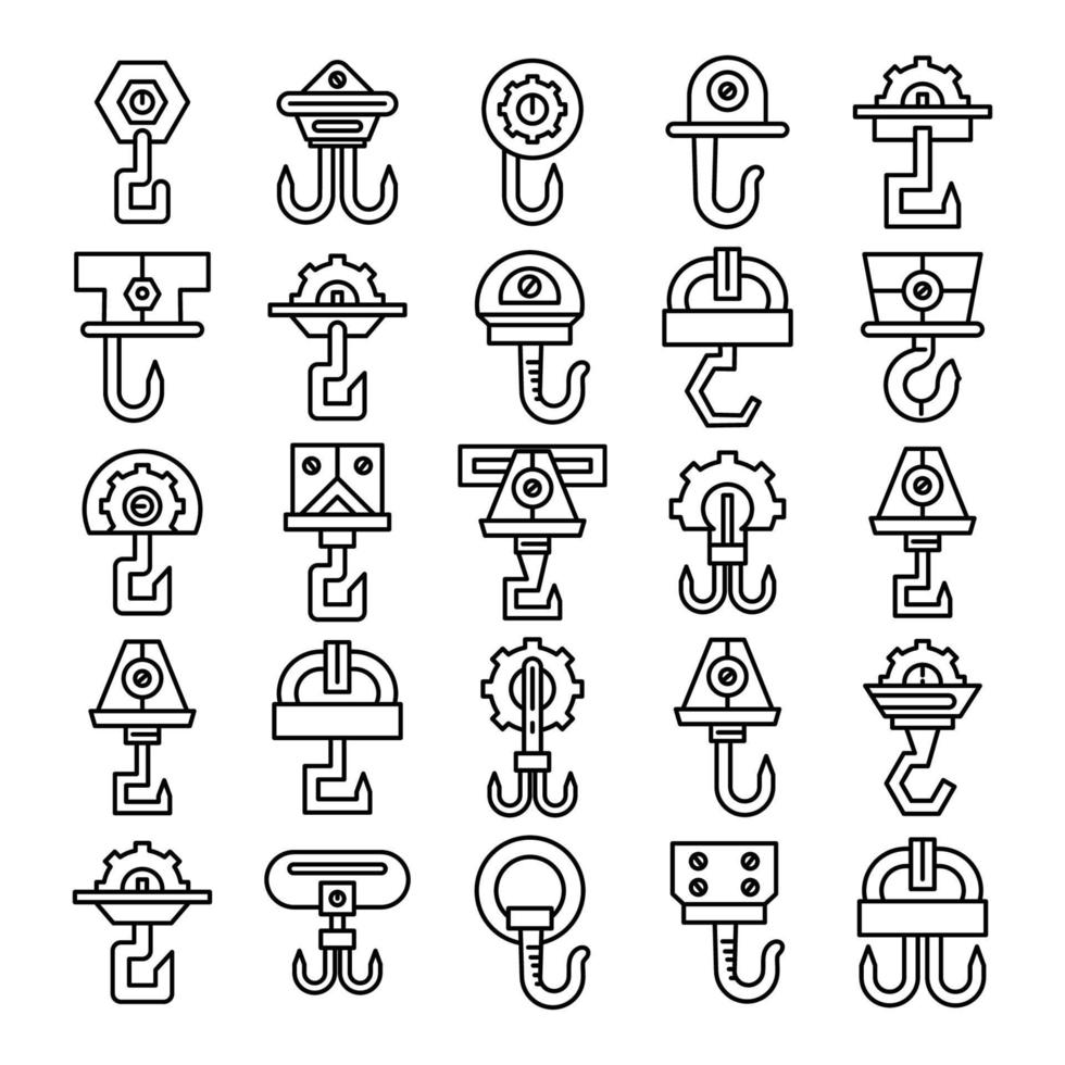 pulley and crane hook icons vector