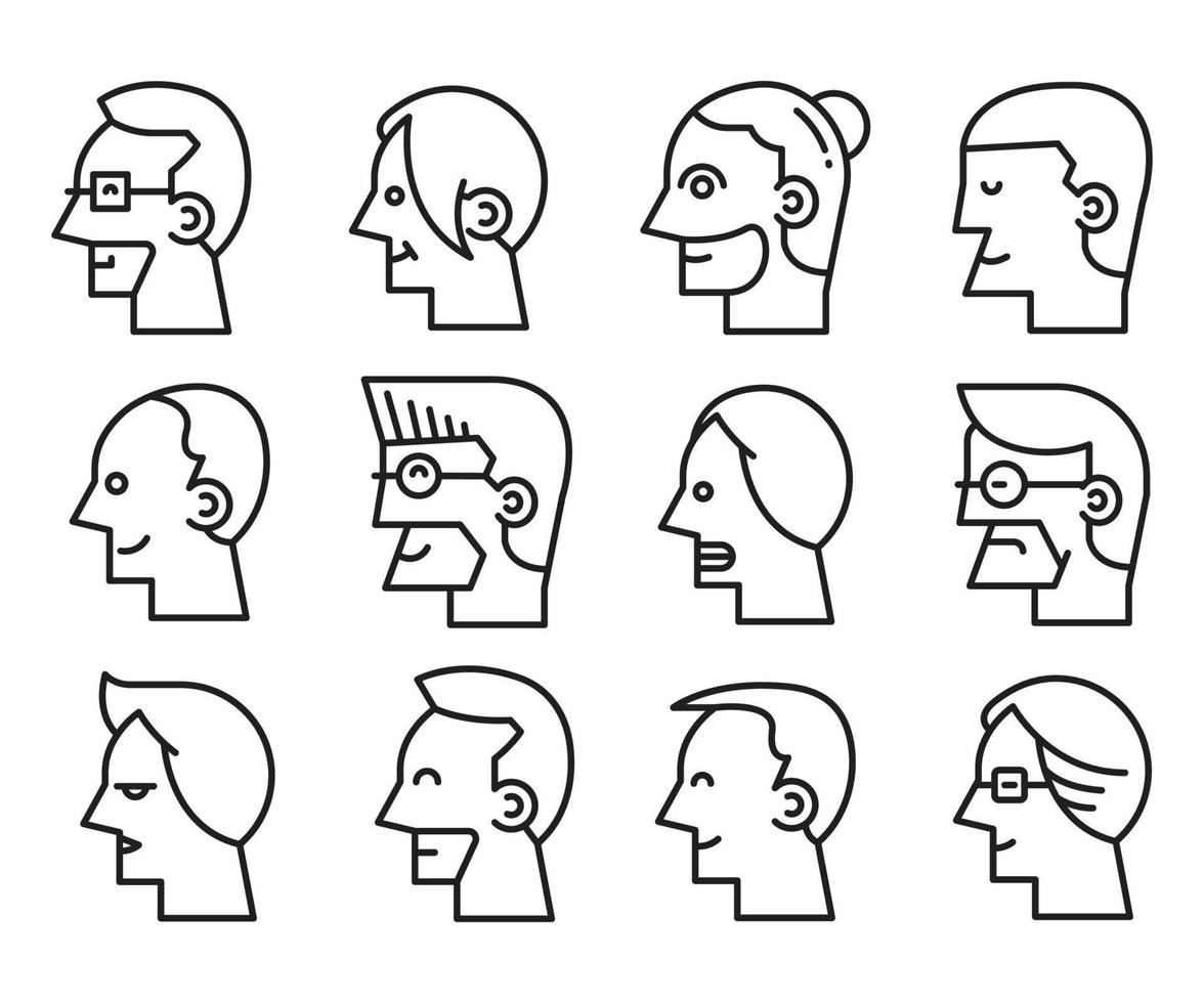 human face side view icons vector