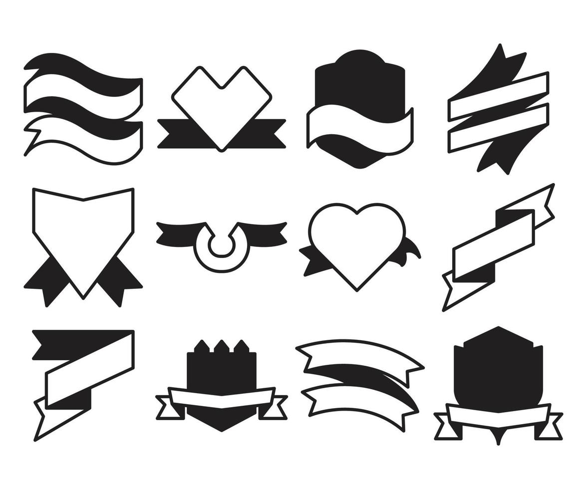 shield badge and ribbon banner set vector illustration