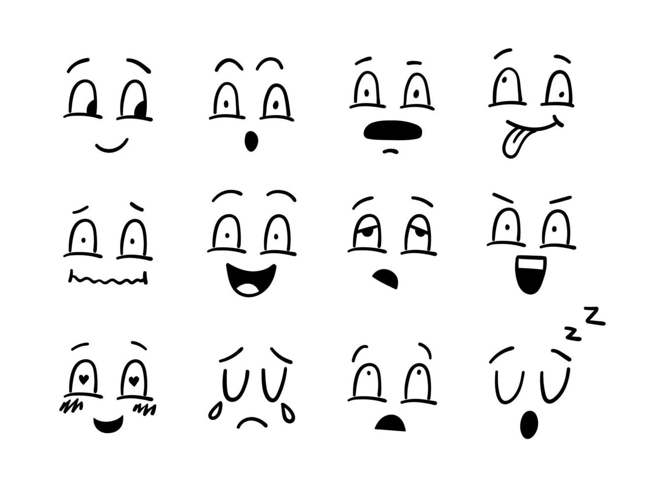 Set of doodle emotions. Hand drawn face collection. Vector illustration.