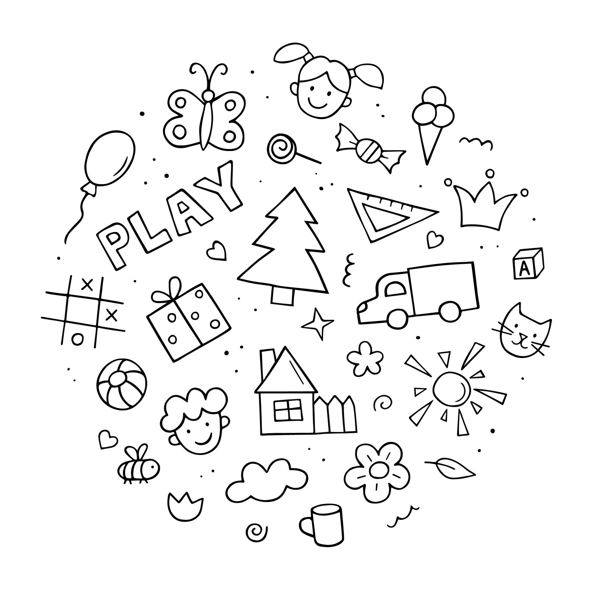 https://static.vecteezy.com/system/resources/previews/006/920/002/original/set-of-children-drawings-hand-drawn-collection-of-cute-kids-doodles-black-and-white-outline-circular-composition-vector.jpg