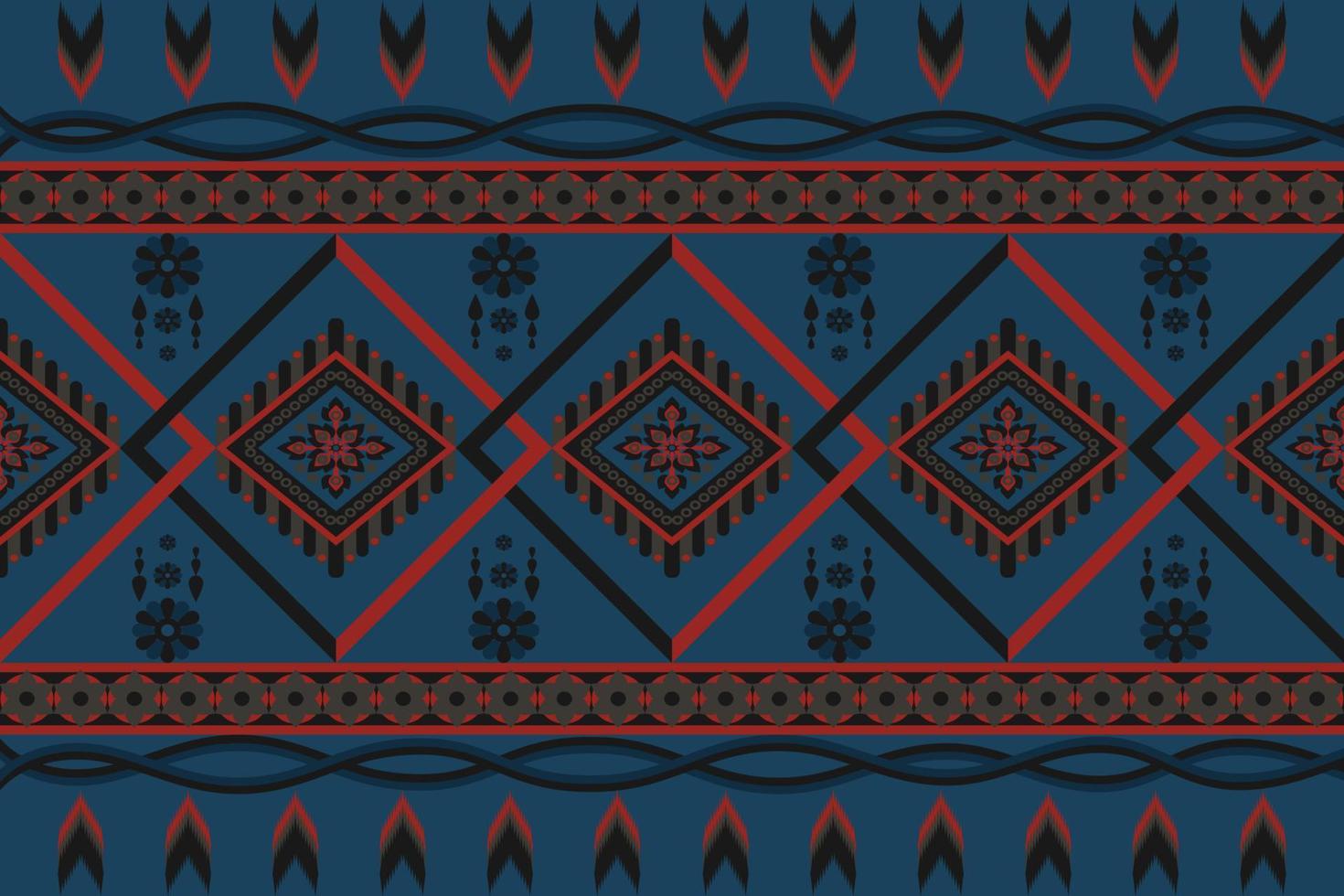 Fabric pattern design from geometric shapes to flowers and alternating lines. vector