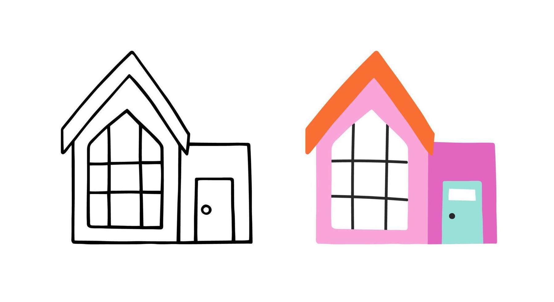 hogar en estilo dibujado a mano. bosquejo del garabato linda casa. ilustración vectorial plana. vector