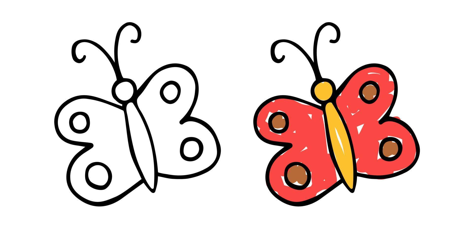 dibujo infantil dibujado a mano de la mariposa. estilo de dibujo de fideos. ilustración vectorial vector