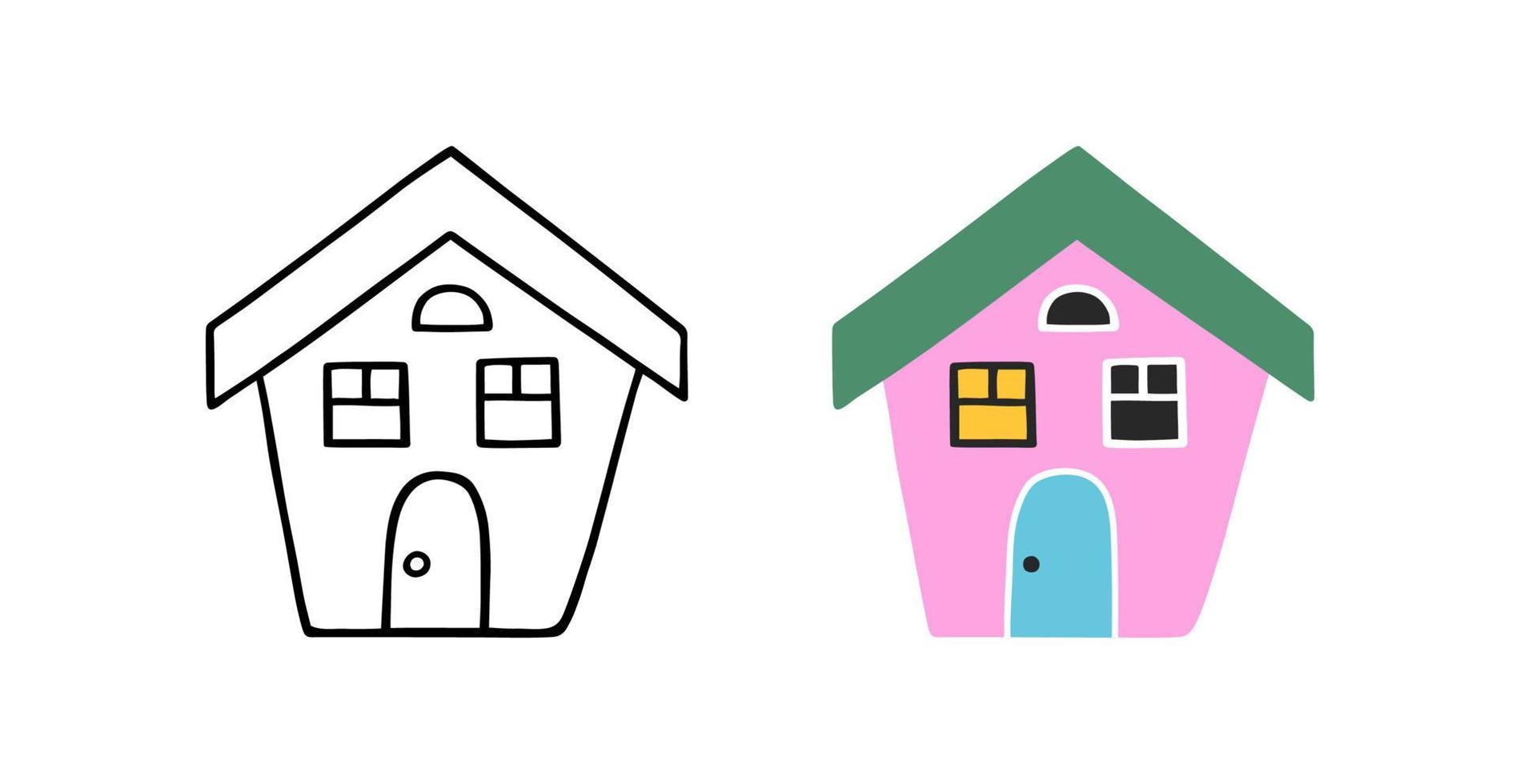 linda casa en estilo dibujado a mano. casa de dibujos animados ilustración vectorial plana. vector