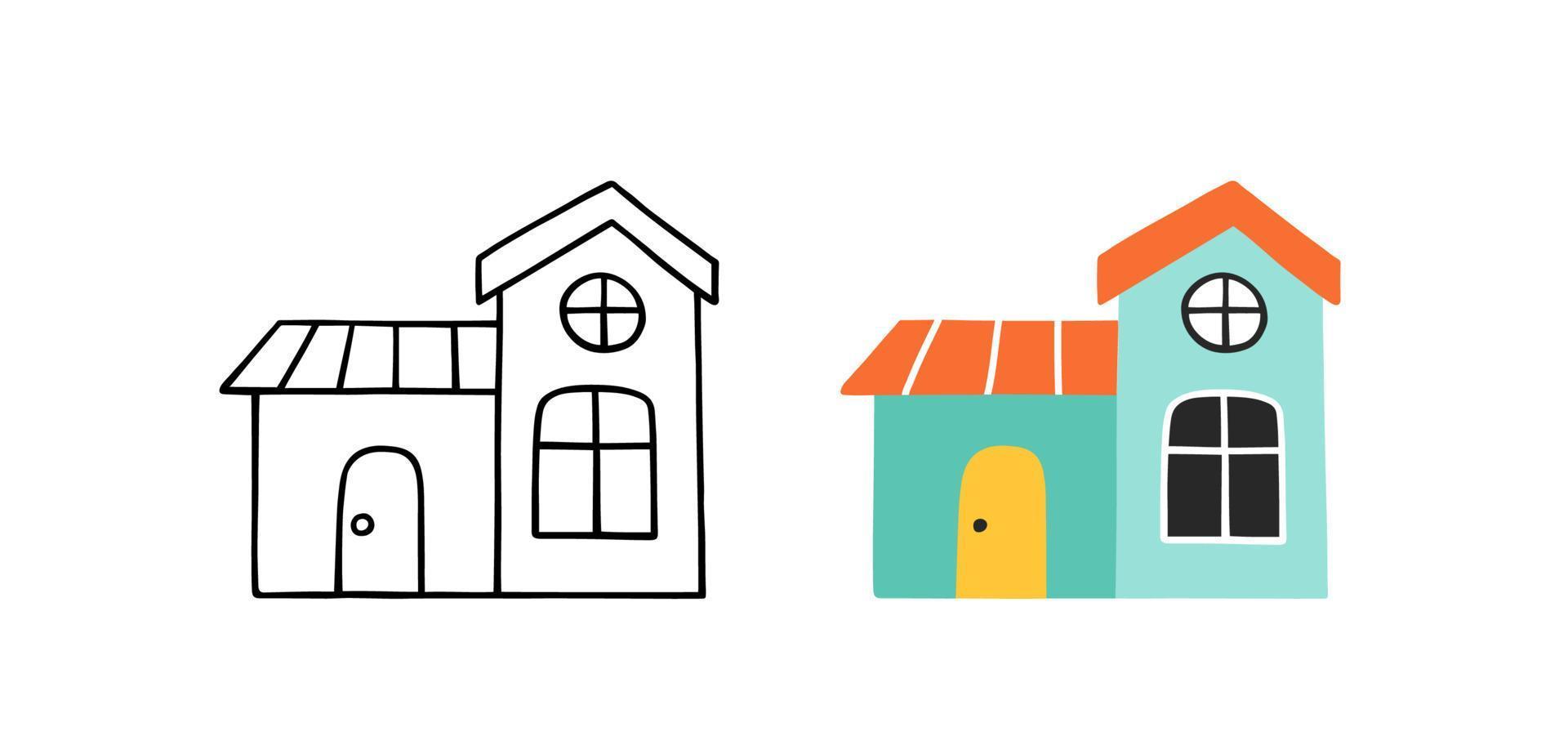 Hand drawn home. House in doodle style. Vector illustration.