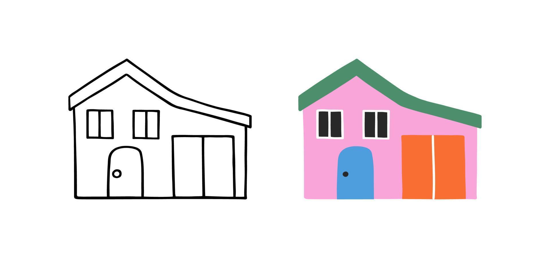 Cartoon home in hand drawn style. Kids drawing house. Flat illustration. vector