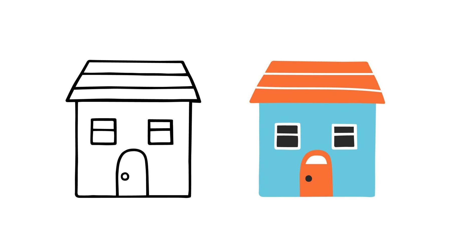 linda casa en estilo dibujado a mano. casa de dibujos animados ilustración plana vector