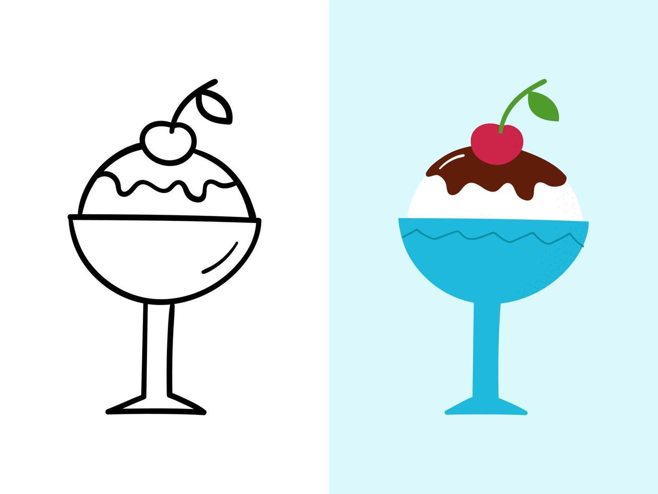 helado dibujado a mano en una taza. bosquejo del garabato. ilustración vectorial vector