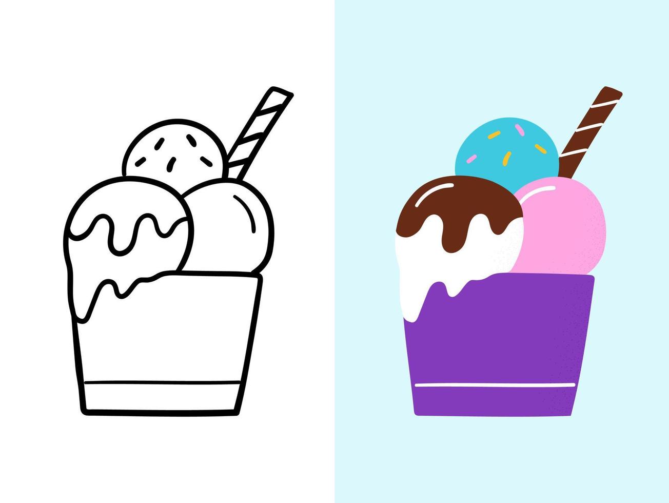 bolas de helado en un vaso. bosquejo del garabato. ilustración vectorial dibujada a mano. vector