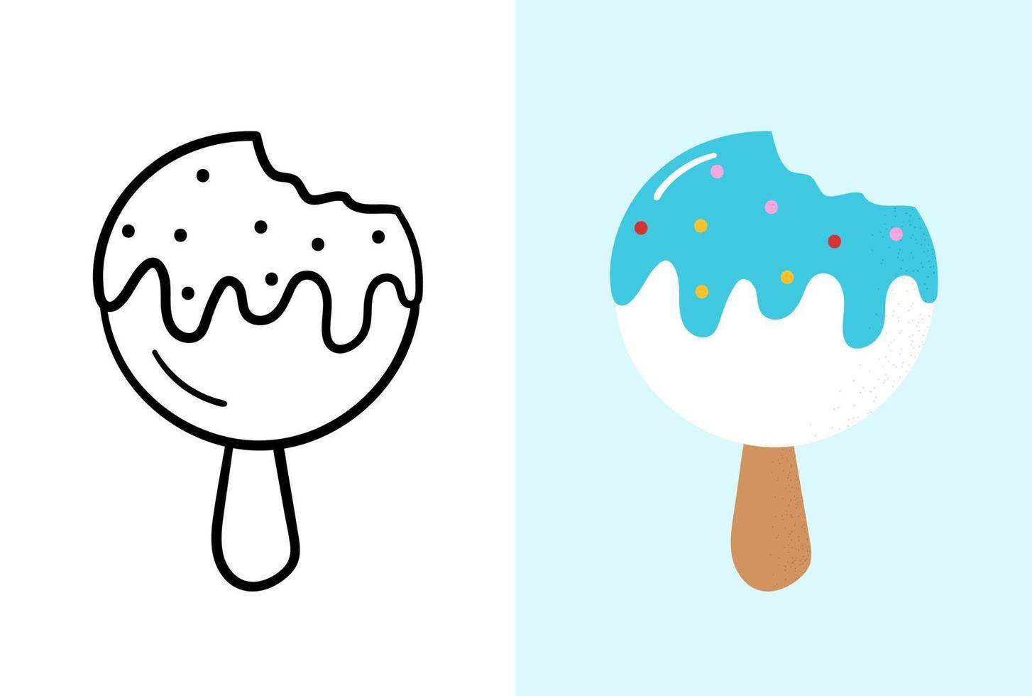 helado en palo con glaseado. bosquejo del garabato. ilustración vectorial dibujada a mano. vector