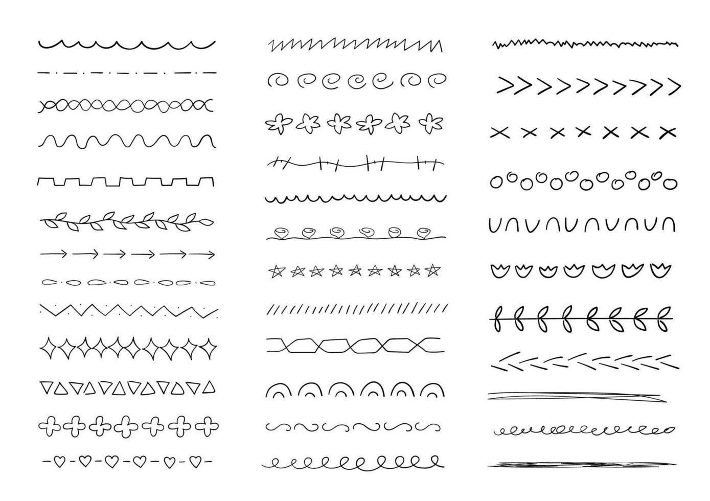 Set of hand drawn doodle line border and dividers. Design elements. Vector illustration.