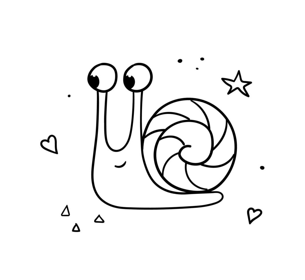 Cute hand drawn snail. Vector illustration in doodle style.