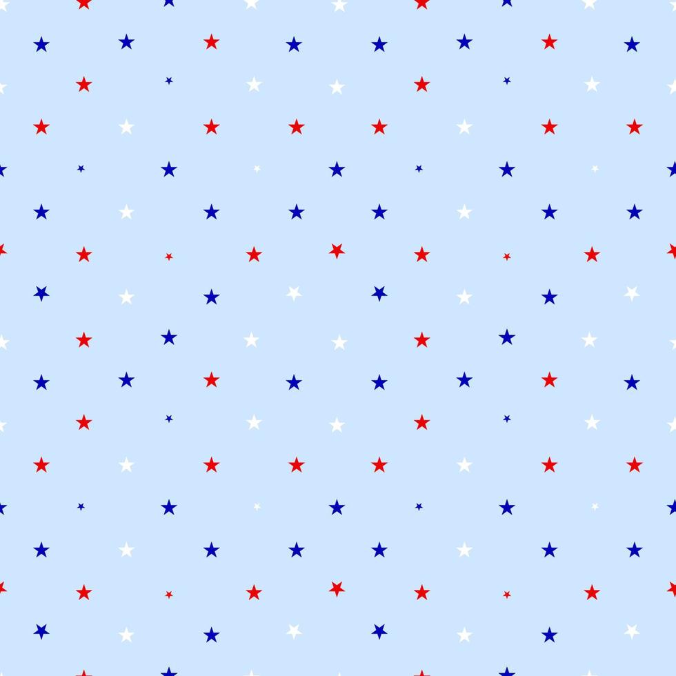 Seamless pattern with stars red, blue, white color. Patriotic background. Vector illustration. As template for wrapping paper, wallpaper, fabric textile. Also for children clothes.