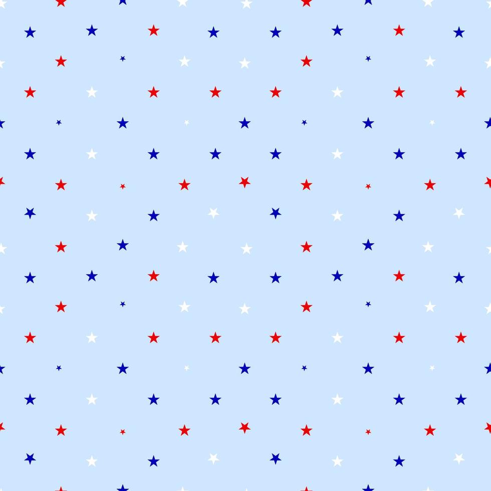 patrón transparente con estrellas de color rojo, azul, blanco. trasfondo patriótico. ilustración vectorial como plantilla para envolver papel, papel pintado, tela textil. también para ropa de niños. vector