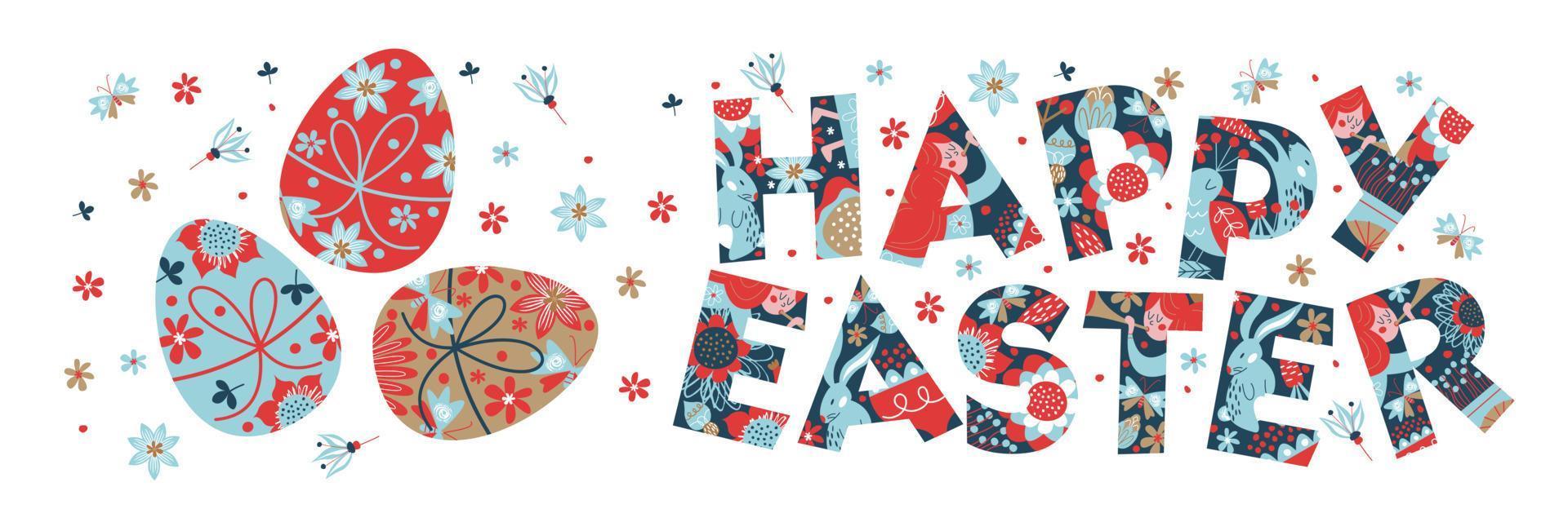 Easter banner with an Easter egg and a colorful inscription Happy Easter. vector