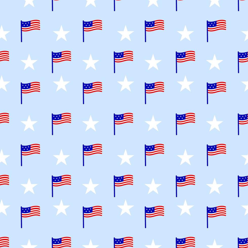 Seamless pattern with american flag, stars. Red, blue, white color. Patriotic background. Vector illustration. As template for wrapping paper, wallpaper, fabric clothes textile.