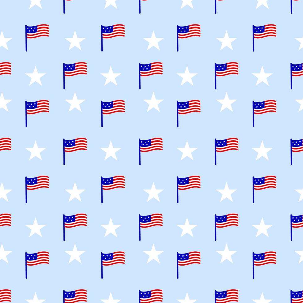 Seamless pattern with american flag, stars. Red, blue, white color. Patriotic background. Vector illustration. As template for wrapping paper, wallpaper, fabric clothes textile.