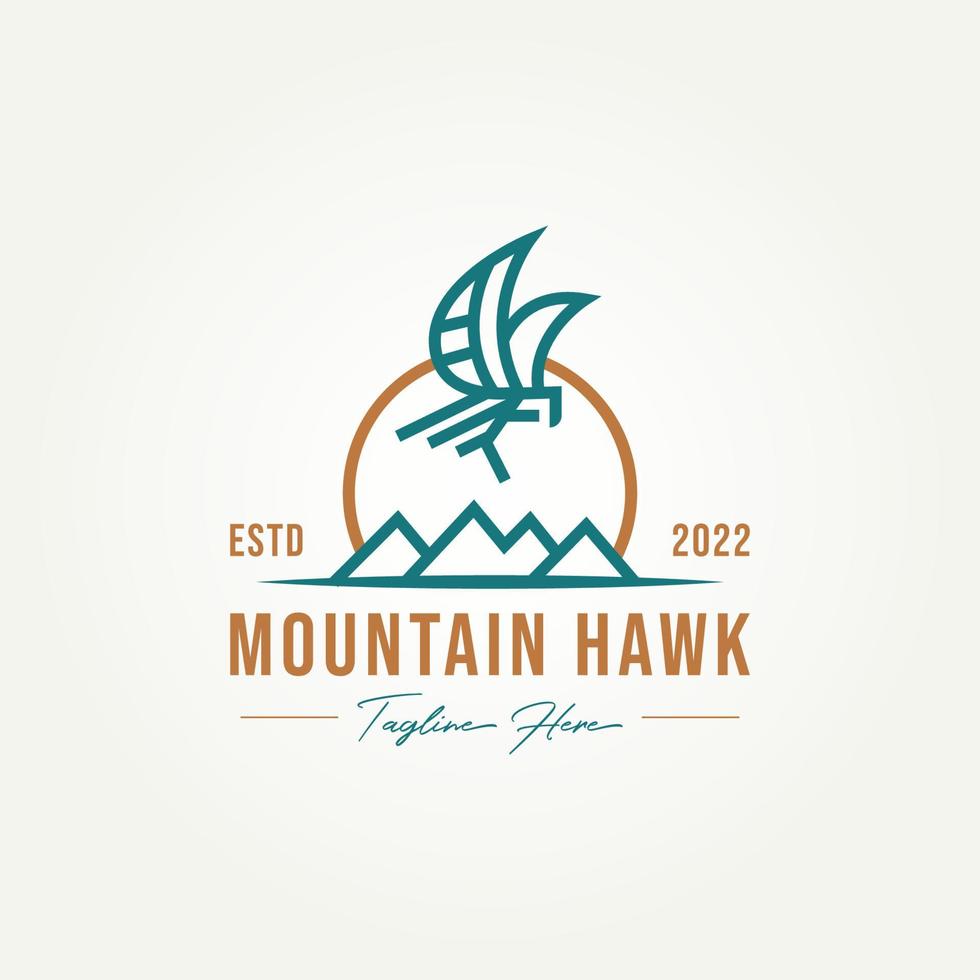 mountain hawk simple line art logo design vector