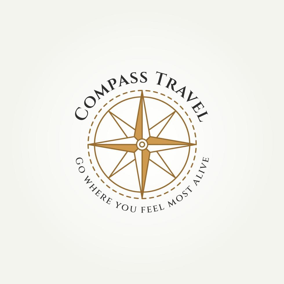 compass travel line art badge logo design vector