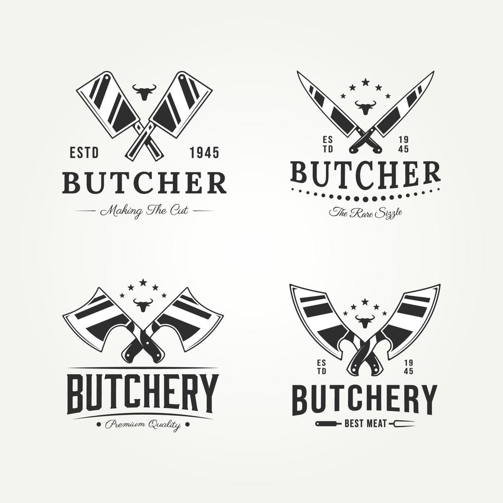 set of butchery meat shop vintage typography logo vector