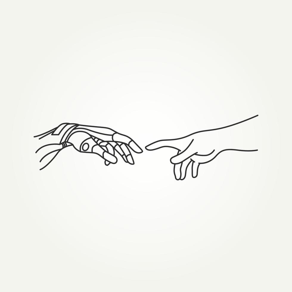 illustration of robotic and human hands touching vector