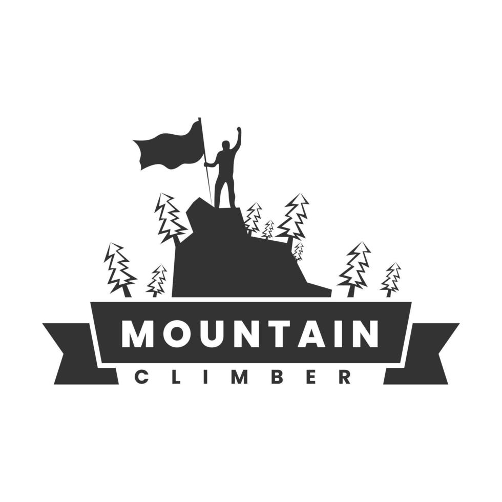 silhouette mountain climber logo design template vector