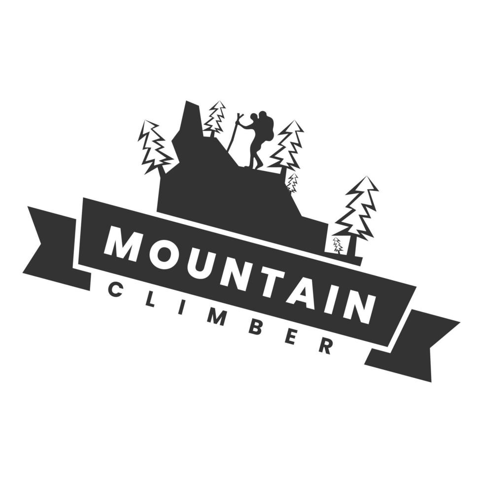 silhouette mountain climber logo design template vector