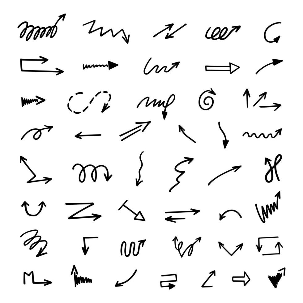 Vector set of hand-drawn arrows, elements for presentation