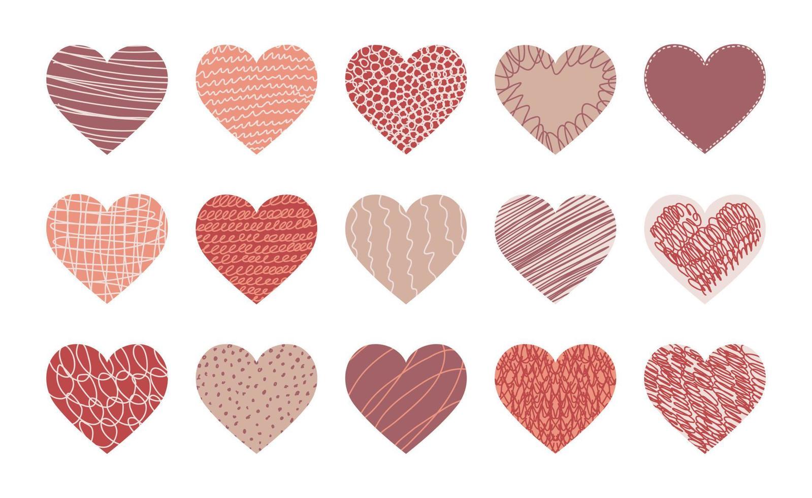 conjunto vectorial de fondos abstractos en forma de corazón. ilustración de moda moderna del día de san valentín. patrones de curvas dibujadas a mano, líneas. iconos de fideos establecidos para redes sociales, carteles, plantillas de diseño vector