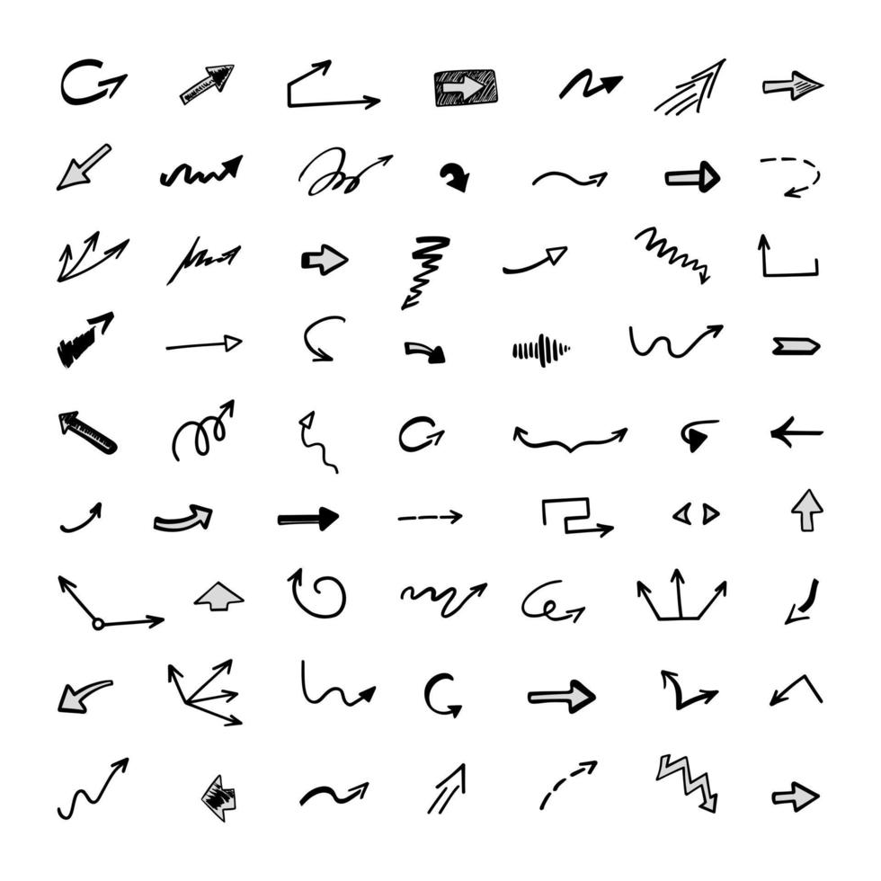 Vector set of hand-drawn arrows, elements for presentation