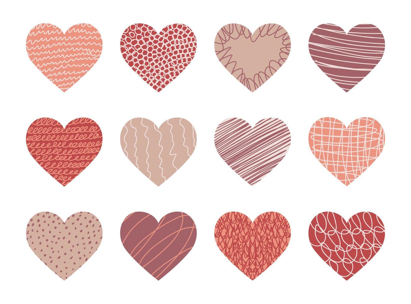 Vector set of abstract heart shaped backgrounds. Modern trendy Valentines day illustration. Patterns of hand drawn curves, lines. Doodle icons set for social networks, posters, design templates